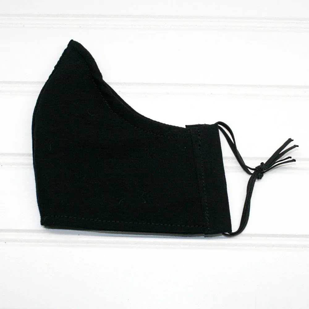HAND CRAFTED Face Mask Black Cotton Adult Cloth Fabric Solid - Shield Style